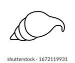 Cone-shaped seashell - vector linear picture for coloring. Ocean clam in a shell - a resident of the underwater world. Outline.