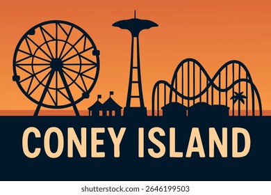 Coney Island comes alive with summer fun at sunset, as the colorful amusement park rides cast their glow against the setting sun