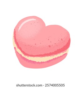 Confection pink macaron heart shape isolated on white background close up.