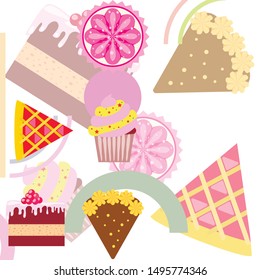 Confection vector set. Cakes and cookies illustration