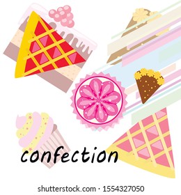 Confection vector set. Cakes and cookies illustration.