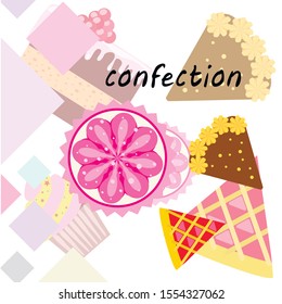 Confection vector set. Cakes and cookies illustration.