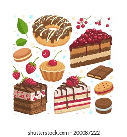 Confection vector set. Cakes and cookies illustration