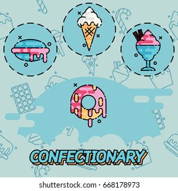 Confectionary flat concept icons