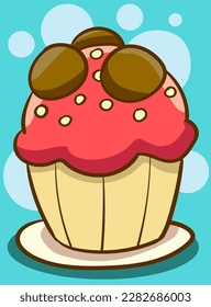 Confectionary of mouth-watering cupcake on a blue background. Vector