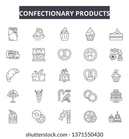 Confectionary products line icons, signs set, vector. Confectionary products outline concept, illustration: food,dessert,sweet,chocolate,confectionary,candy,product