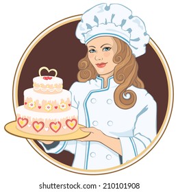 Confectioner girl with the wedding cake 
