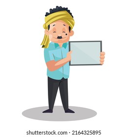 Confectioner is holding empty board in hand. Vector graphic illustration. Individually on a white background. 