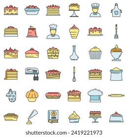 Confectioner home icons set. Outline set of confectioner home vector icons thin line color flat on white