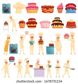 Iconos de pastelería establecidos. Conjunto de dibujos animados iconos vectoriales de pastelería para el diseño web