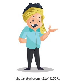 El confitero está apuntando con la mano. Ilustración gráfica vectorial. Individualmente sobre un fondo blanco.