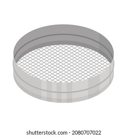 Confectioner sieve icon. Metallic iron sieve flour sifting, isolated on white background. Metal flour sifter. Vector illustration