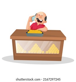 El pastor está hablando por teléfono. Ilustración gráfica vectorial. Individualmente sobre un fondo blanco.