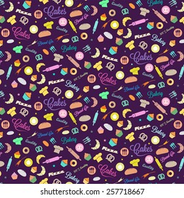 Confectionery and bakery background with elements in full colors