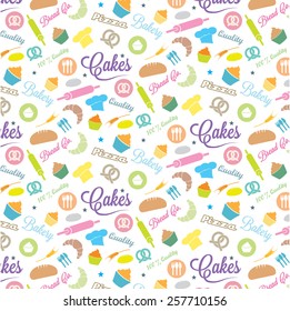 Confectionery and bakery background with elements in pastel colors