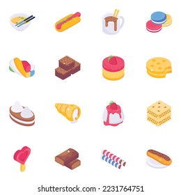 Confectionery and Bakery Food Isometric Icons 

