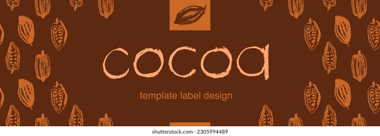 Confectionery banner with cocoa beans seamless pattern. Vector Cacao beans background for chocolate packaging or cocoa powder. Cocoa plant illustration for cosmetic label design. Organic cacao butter.