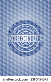 Confectionery blue emblem with geometric background. Vector Illustration. Detailed.