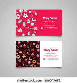 Confectionery business card with sweets and pattern