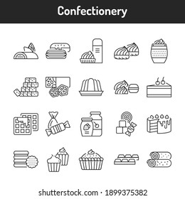 Confectionery color line icons set. Pictograms for web page, mobile app, promo. UI UX GUI design element. Editable stroke.