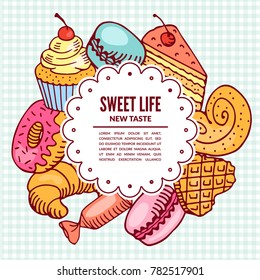 confectionery desserts. Bakery and cafe. Vector illustration