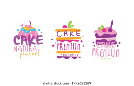 Confectionery Emblems with Sweet Cake and Sugary Dessert Vector Set