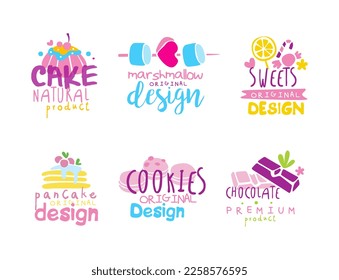 Confectionery Emblems with Sweet Cake and Sugary Dessert Vector Set