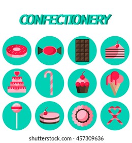 Confectionery flat icon set