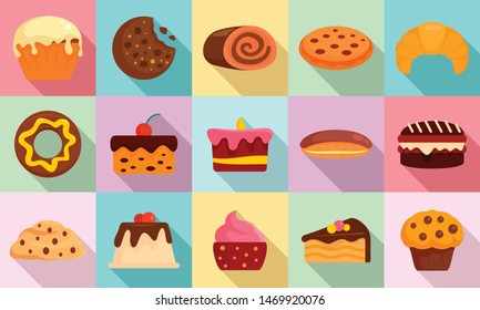 Confectionery icons set. Flat set of confectionery vector icons for web design