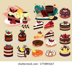 Confectionery icons set. Flat set of confectionery vector icons for web design