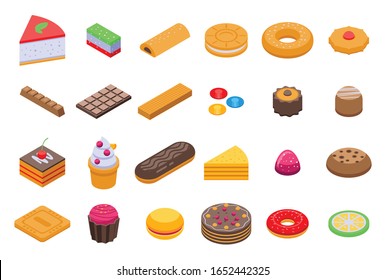 Confectionery icons set. Isometric set of confectionery vector icons for web design isolated on white background