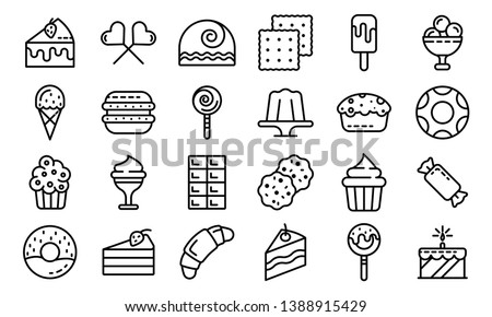 Confectionery icons set. Outline set of confectionery vector icons for web design isolated on white background