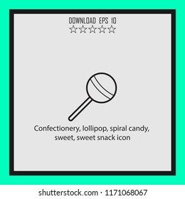 Confectionery, lollipop, spirel candy  vector icon