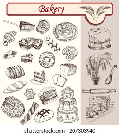 confectionery and pastries handmade sketches set vector