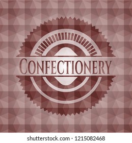Confectionery red badge with geometric pattern. Seamless.