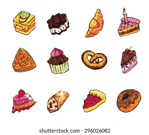 confectionery set of twelve color images on a white background