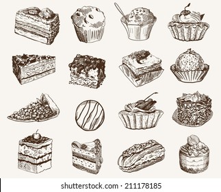 confectionery. set of vector sketches on a gray background