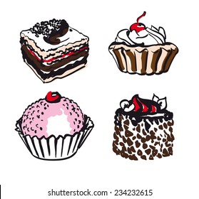 confectionery. set of vector sketches on white background