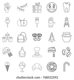Confectionery shop icons set. Outline set of 25 confectionery shop vector icons for web isolated on white background
