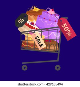 confectionery shop Sale. Set of sweets, cakes. desserts with prices. vector illustration