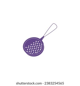 Confectionery sieve for homemade cooking. Kitchen equipment for sifting flour, powder. Baking tools, utensils, supplies, bakery stuff. Vector illustration isolated on white background