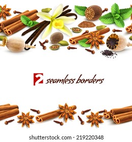 Confectionery spices delicious flavors decorative elements seamless borders vector illustration