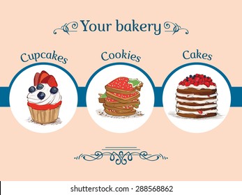 Confectionery, vector illustration, template leaflets