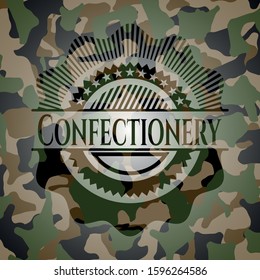 Confectionery written on a camo texture. Vector Illustration. Detailed.