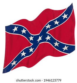 the Confederate flag fluttering in the wind. isolated on a white background