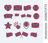 Confederate flag icon set vector isolated on a gray background. Confederate battle flag graphic design element. Confederate flag symbols collection. Confederate flag icons in flat style