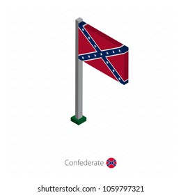 Confederate Flag on Flagpole in Isometric dimension. Isometric blue background. Vector illustration.