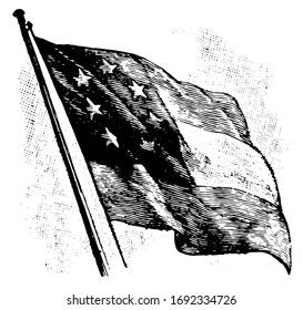 The Confederate Flag on a flag pole, vintage illustration