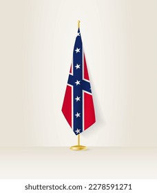 Bandera confederada en un puesto de bandera. Ilustración vectorial.