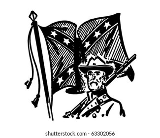 Confederate With Flag - Retro Clipart Illustration